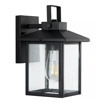 Bungalow 6.75" Iron/Seeded Glass Rustic Traditional Lantern LED Outdoor Lantern - JONATHAN Y